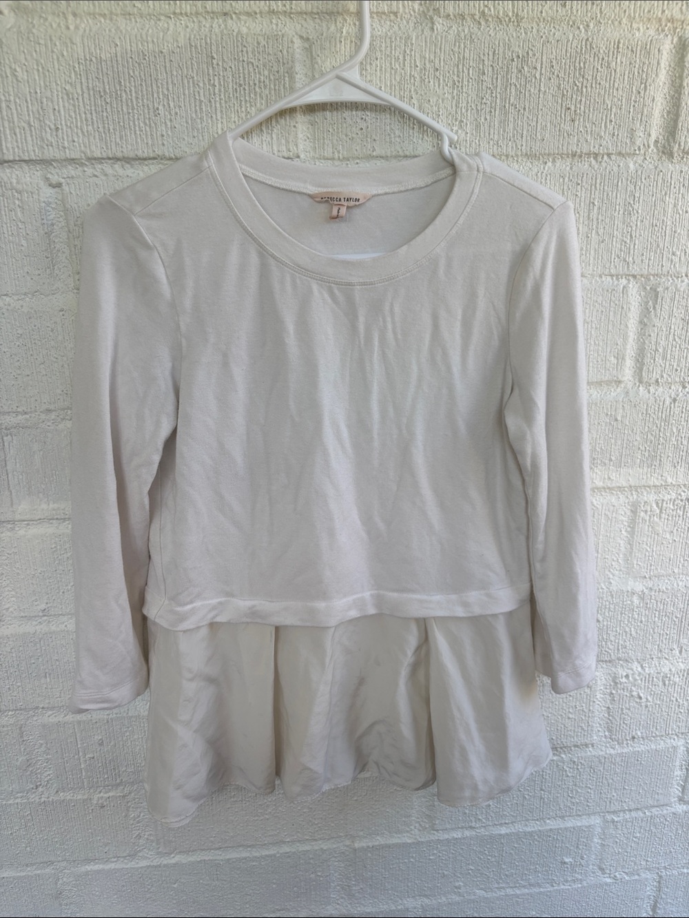 Rebecca Taylor Silk Layered Peplum Long-Sleeve Tunic Top in White sz M